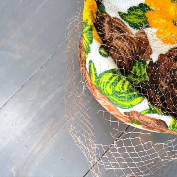 Vintage Union Made Toque Netted Hat Velvet Floral - Picture 9 of 10